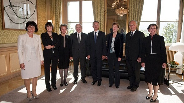Majority of women in the Federal Council. With the election of Simonetta Sommaruga on 22 September 2010, four women were represented in the Federal Council for the first time. From left to right, President Doris Leuthard, Micheline Calmy-Rey, Eveline Widmer-Schlumpf, Ueli Maurer, Didier Burkhalter, Simonetta Sommaruga and Johann Schneider-Ammann, and Federal Chancellor Corina Casanova.